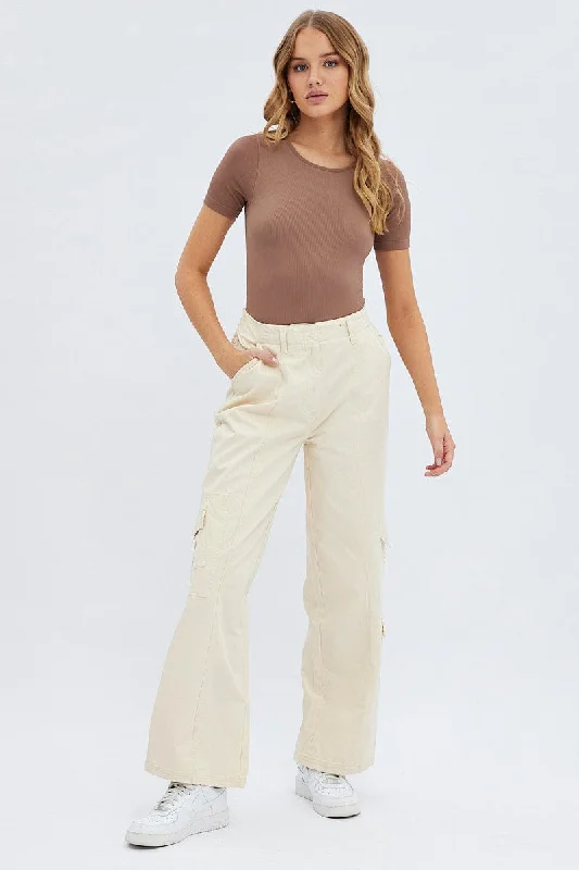 Camel Cargo Pants Low Rise Casual Track Pants