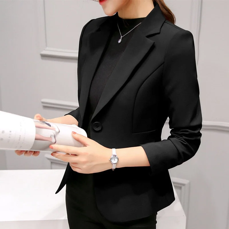 Black Women Formal Blazers Office Work Suit Jackets Coat Knit Fabric Woven Fabric Fleece Fabric