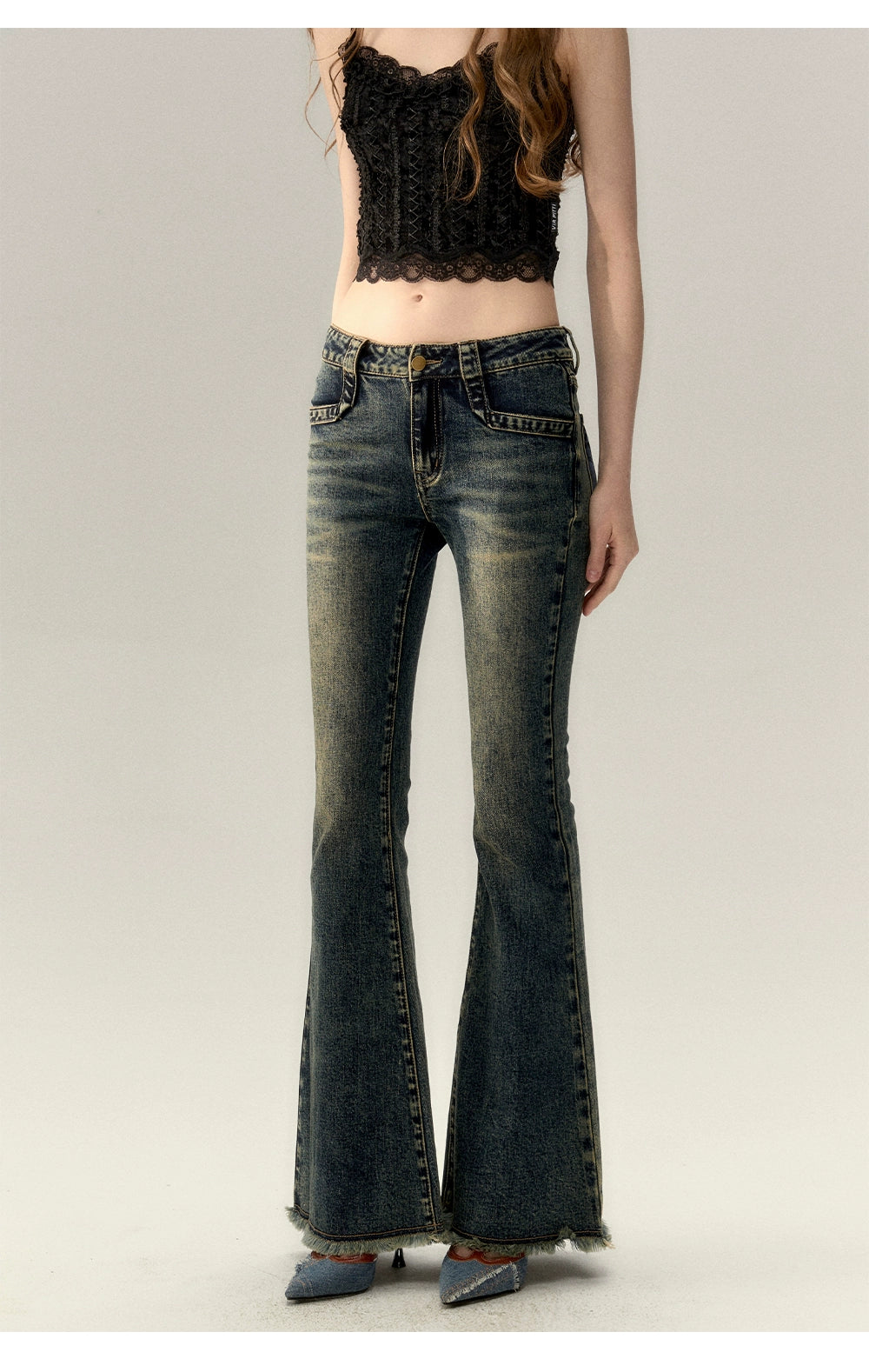 Dark Blue Denim Wide-Leg Pants Stylish Slim Trousers