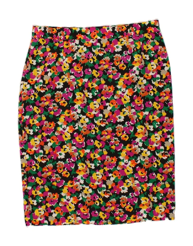 VINTAGE Womens Pencil Skirt W34 Large Multicoloured Floral belted skirt waist