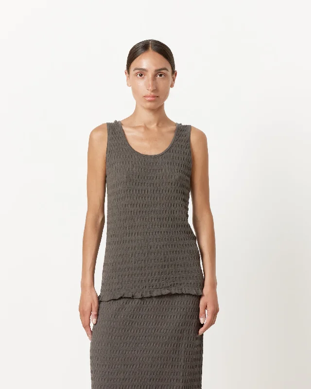 Smocked Tank in Coal strappy tank top