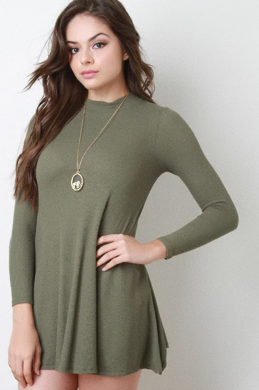 Long Sleeve Thermal Swing Dress Tunics Chic fashionable