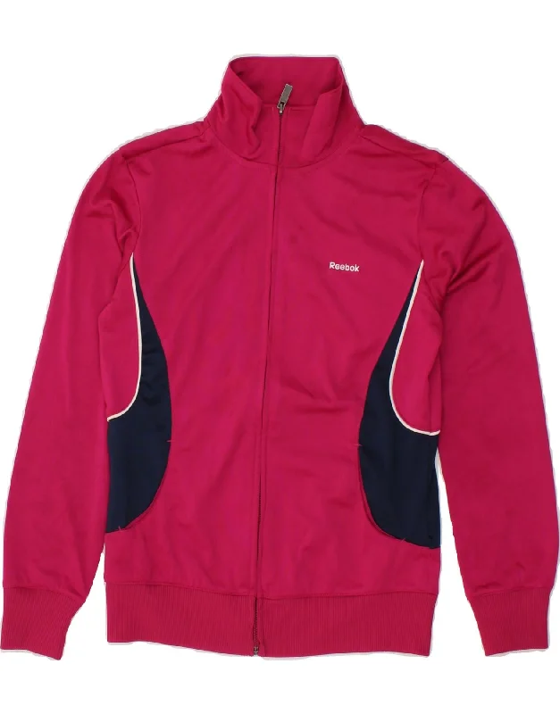 REEBOK Womens Tracksuit Top Jacket UK 8 Small Pink Colourblock Polyester Belted Jacket Elasticated Jacket Padded Jacket