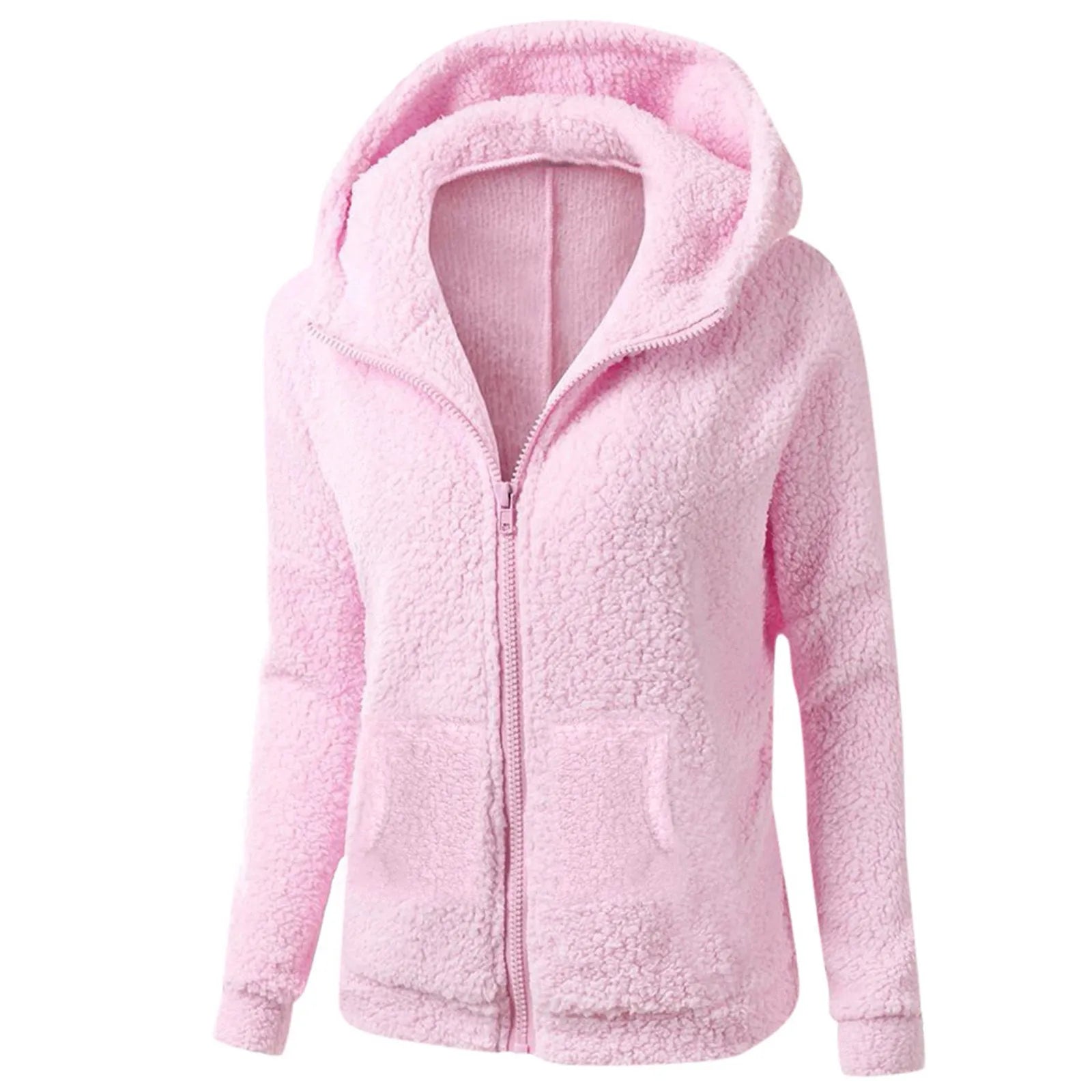 Autumn And Winter Women's Fashion Solid Colour Sweatshirt Loose Softy Hooded Plush Zip Up Jacket One-Shoulder Jacket Off-the-Shoulder Jacket Asymmetrical Jacket