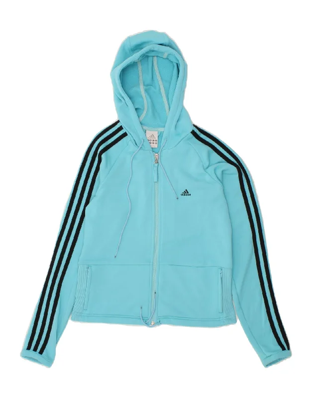 ADIDAS Womens Zip Hoodie Sweater UK 14 Medium Blue Polyester Elegant Classic Vintage