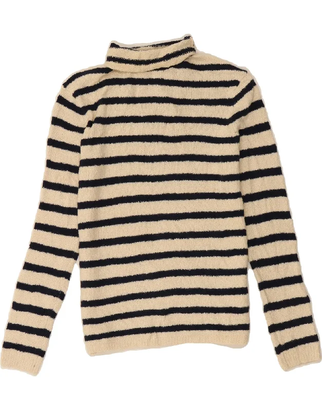 J. CREW Womens Oversized Roll Neck Jumper Sweater UK 2 2XS Beige Striped Striped Floral Plaid