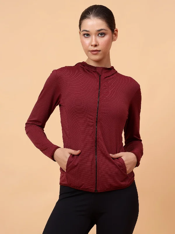 Fitkin Women Maroon Shape You Performance Jacket Oversized Jacket Tailored Jacket Straight Jacket