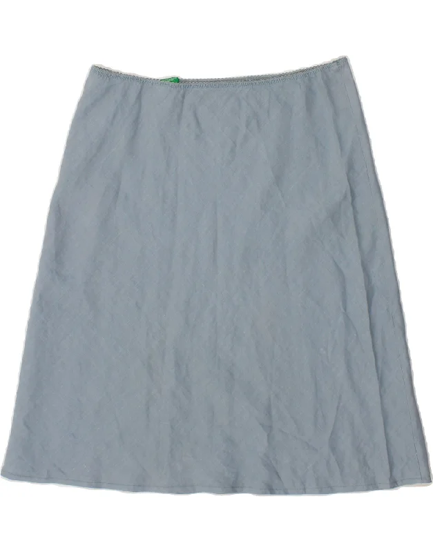 BENETTON Womens A-Line Skirt IT 46 Large W38  Blue Linen silk skirt lustrous