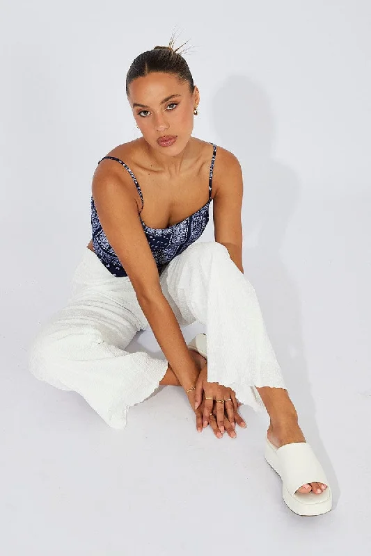 White Wide Leg Pants High Rise Chic Wool Trousers