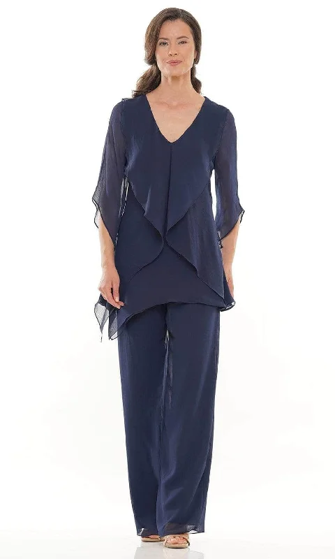 Marsoni by Colors - Draped Chiffon Pantsuit M308 Relaxed High-Waist Trousers