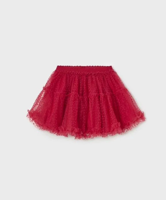 2967 Mayoral Toddler Girls Textured Tulle Skirt - Cherry Red velvet skirt plush