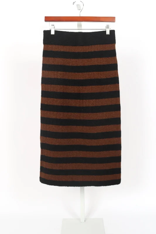 Pia Stripe Tube Skirt - Black & Cocoa Stripe chiffon skirt delicate