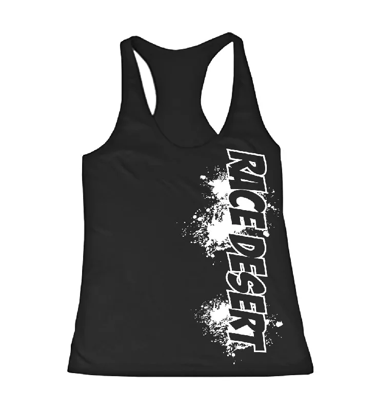 Womens Race Desert Splatter Racer Back Tank - Black spandex blend tank