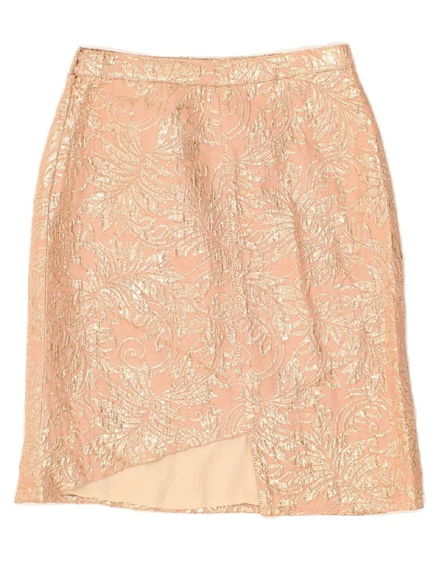 BLUMARINE Womens Graphic Straight Skirt IT 40 Small W26  Pink Floral Wool silk skirt elegant