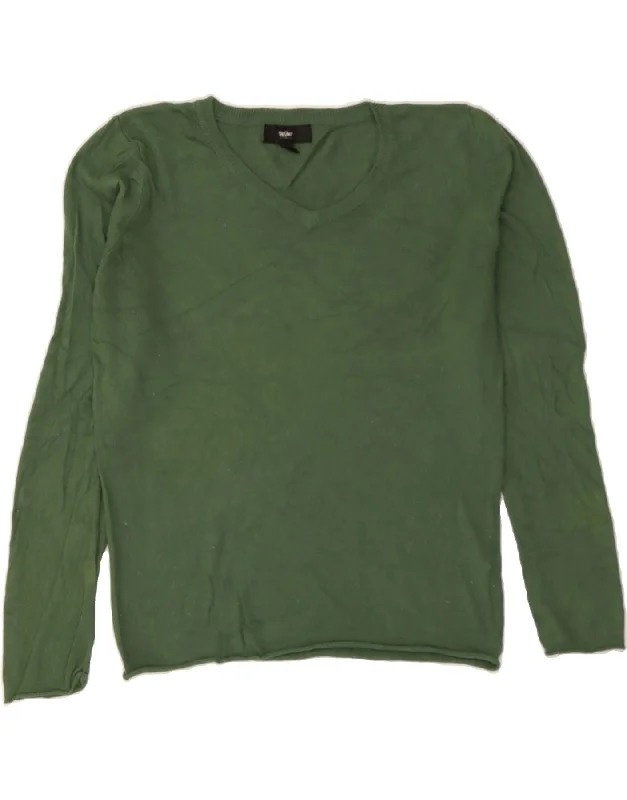 MOSSIMO Womens V-Neck Jumper Sweater UK 16 Large Green Nylon Iron Safe Non-Iron Wrinkle Free