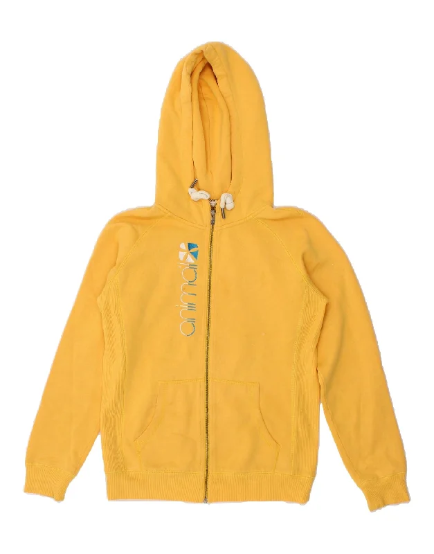 ANIMAL Womens Graphic Zip Hoodie Sweater UK 12 Medium  Yellow Cotton Thin Thick Dense