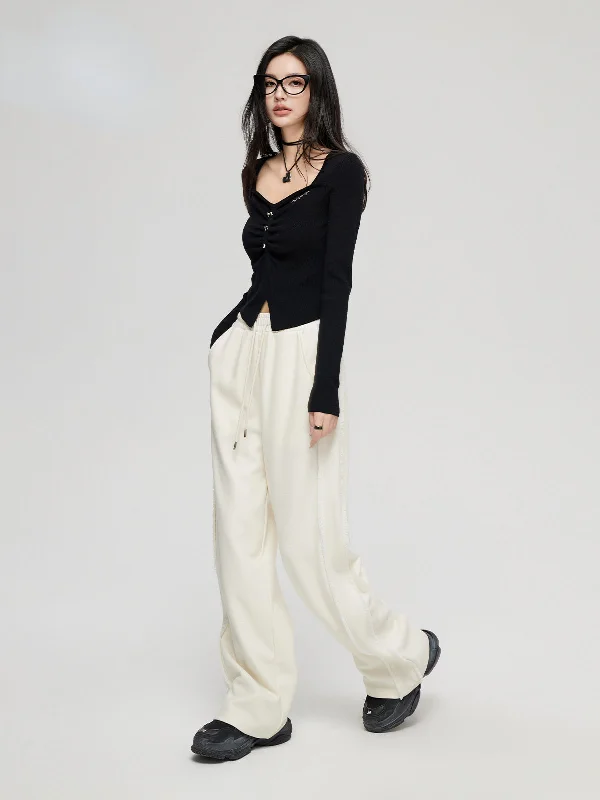 Frayed Wide Leg Pants Soft Sweatpants Style