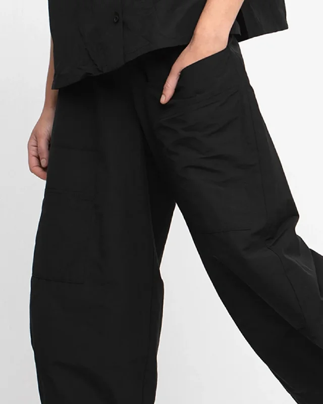 Ozai N Ku Barrel Leg Pants, Black Comfy Athletic Pants