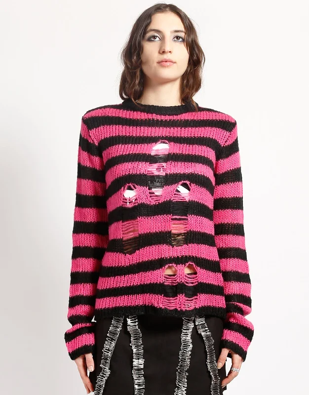 RAG STRIPE SWEATER PINK Tailored Straight A-Line