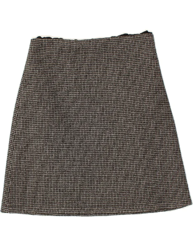 VINTAGE Womens A-Line Skirt W30 Medium Grey Houndstooth silk skirt smooth