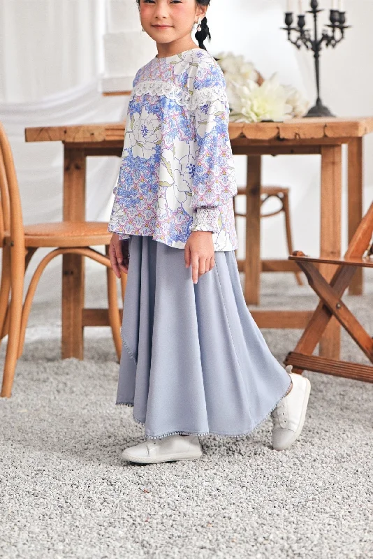 The Mimpian Ruffle Wide Skirt - Light Pigeon Blue lace skirt delicate