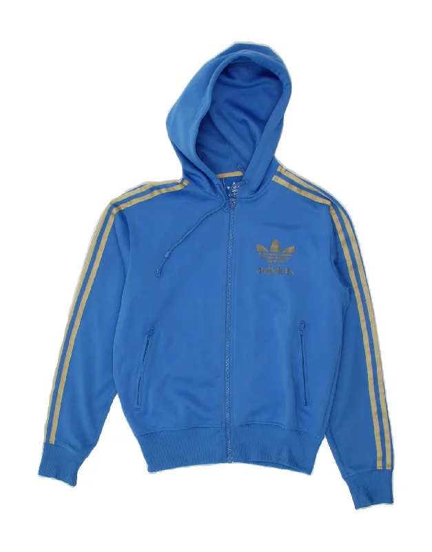 ADIDAS Womens Zip Hoodie Sweater UK 10 Small Blue Polyester High Neck Crew Neck V-Neck