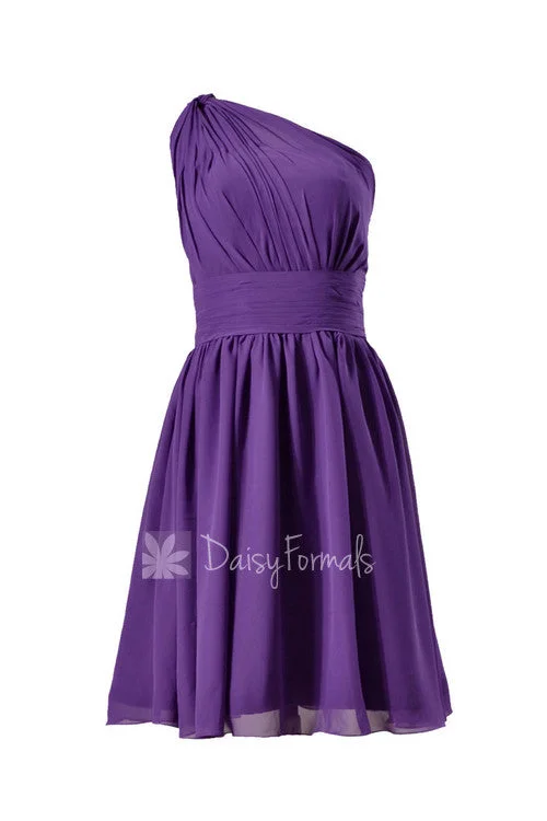 Amethyst Mesth One-Shoulder Chiffon Party Dress Regency Purple Short Bridesmaid Dress(BM837) Tunics Polka dots