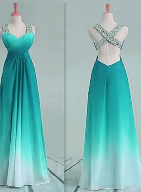 Beautiful Chiffon Sequins Gradient Long Party Dress, Prom Dress Glittery Long Formal