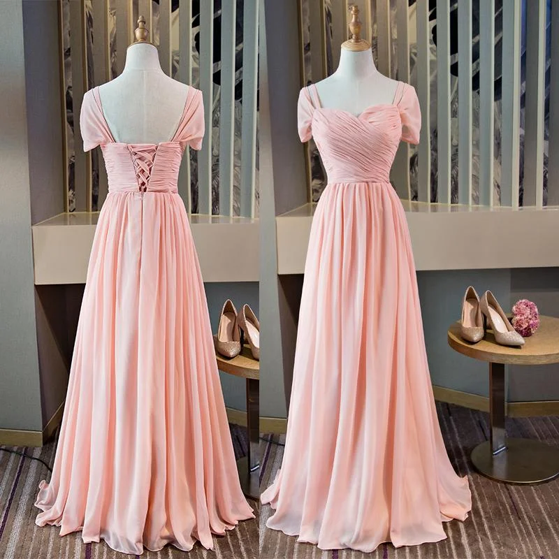 Beautiful Pink Mismatch Long Chiffon Bridesmaid Dress, Pink Party Dress New Prom Dress Party Dress   cg15940 Tunics Office stylish