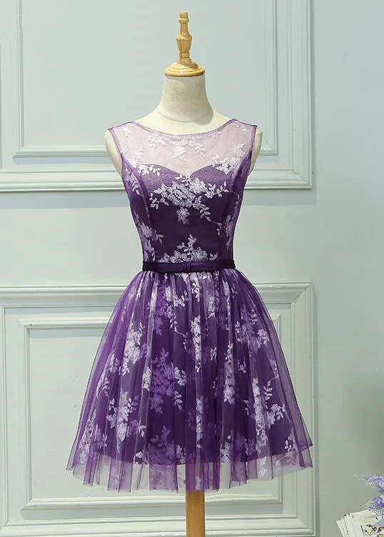 Beautiful Purple Cute Party Dress with Lace, Prom Dress Tunics Long Elegant