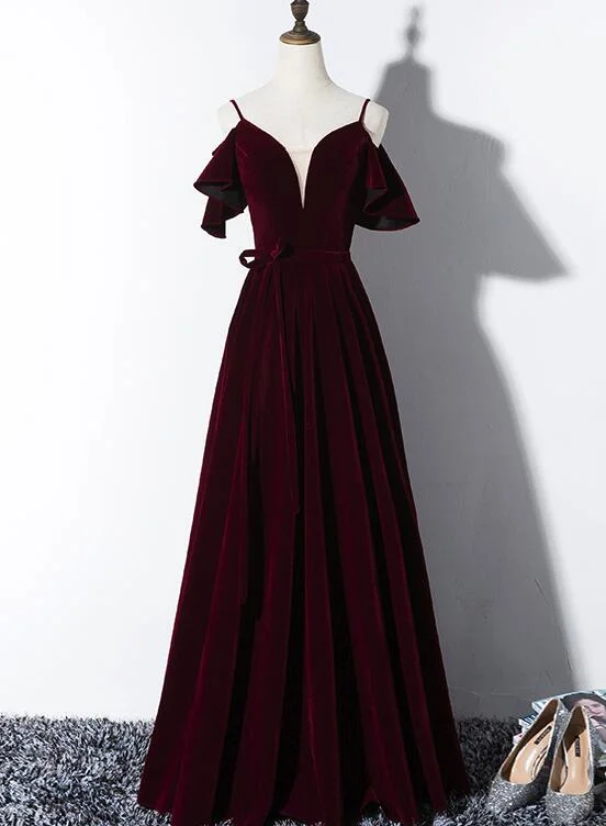 Beautiful Wine Red Velvet Party Dress, Wedding Party Gowns, Prom Dresses Tunics Prom sequined