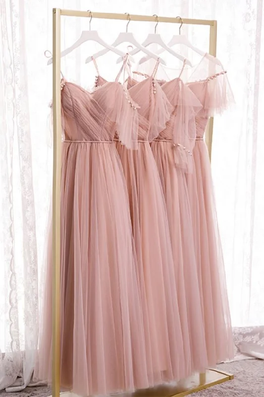 blush pink tulle long bridesmaid dresses prom dress evening dresses   cg18562 Tunics Mesh breathable