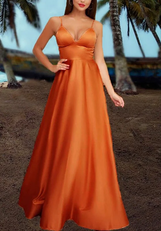 Burnt orange bridesmaid dresses for autumn wedding prom dress, evening dress    cg22552 Pleated Skirt Elegant