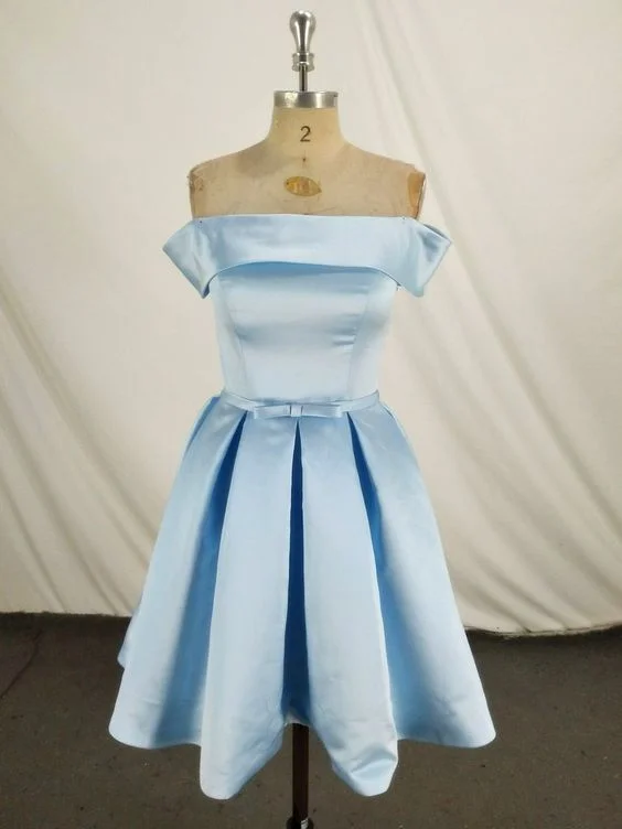 Charming Light Blue Off the Shoulder Knee Length Bridesmaid Dress, Party Dress Homecoming Dress   cg12261 Tunics Luxurious premium