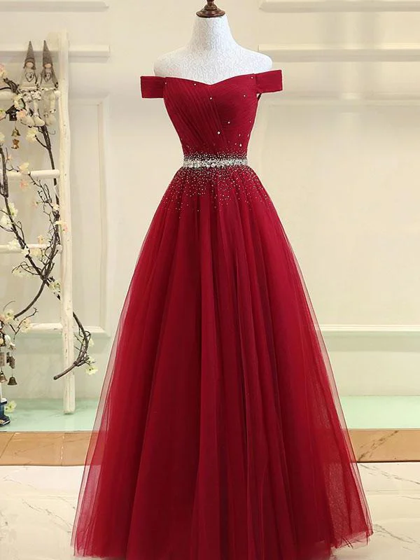 Charming Off Shoulder Beaded Party Dress 2019, A-line Floor Length Party Dress Tunics Essential wardrobe