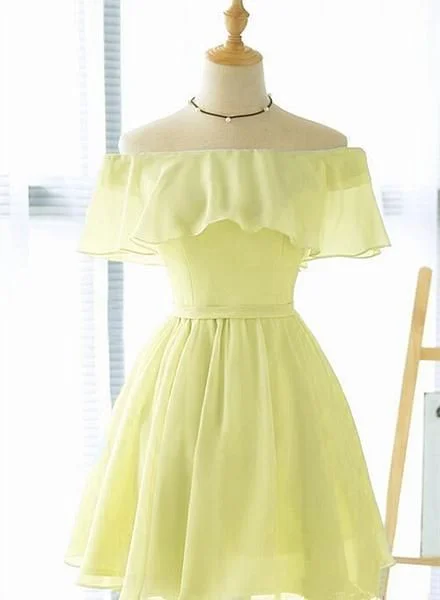 Cute Light Yellow Chiffon Short Party Dress, Short Bridesmaid Dress Homecoming Dress 2020   cg12130 Tunics Party sparkling