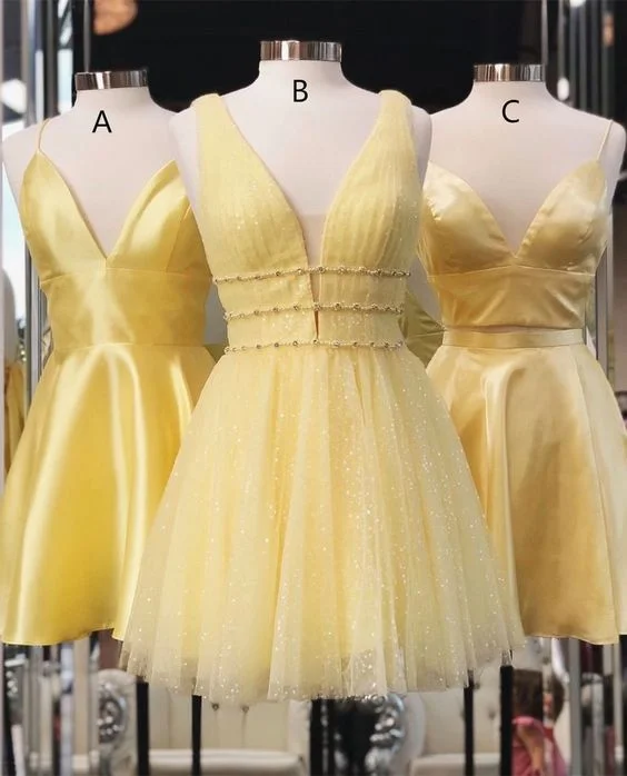 Cute Light Yellow Chiffon Short Party Dress, Short Bridesmaid Dress Homecoming Dress 2020   cg12131 Tunics Evening elegant