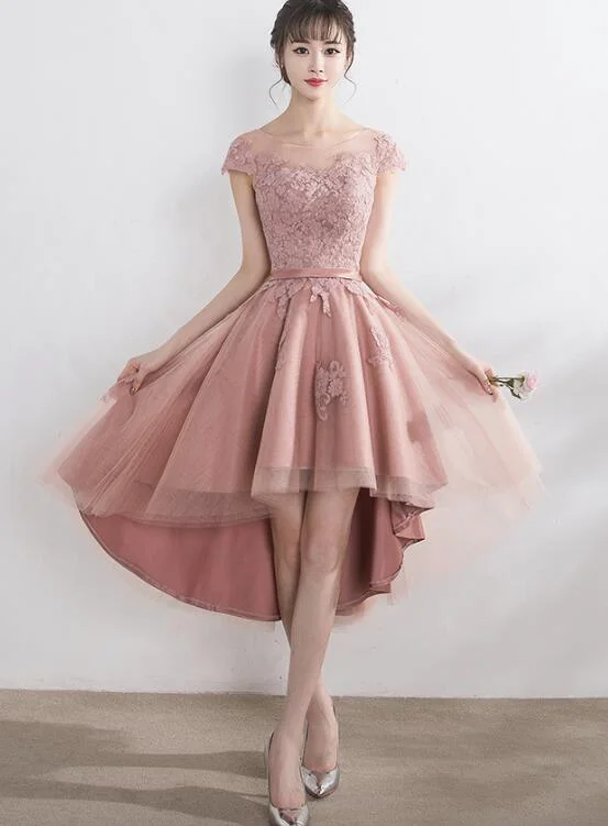 Dark Pink High Low Tulle with Applique, Lovely Party Dress, Formal Gowns Tunics Sale discount