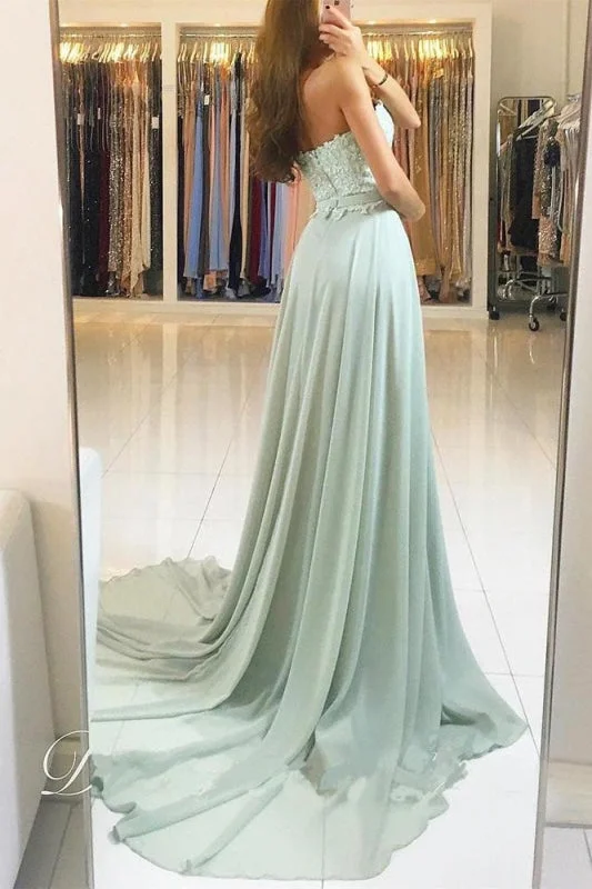 Elegant Sweetheart Lace and Chiffon Backless Prom Sweep Train Evening Dress Tunics Trousers formal