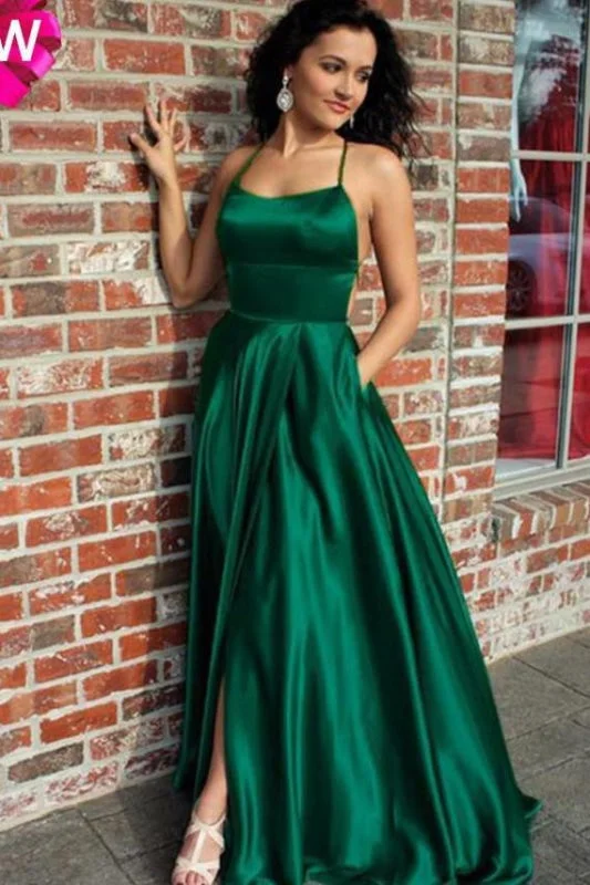 Emerald Green Spaghetti Strap Split Prom Sexy Long Evening Dress with Slit Tunics Timeless classic