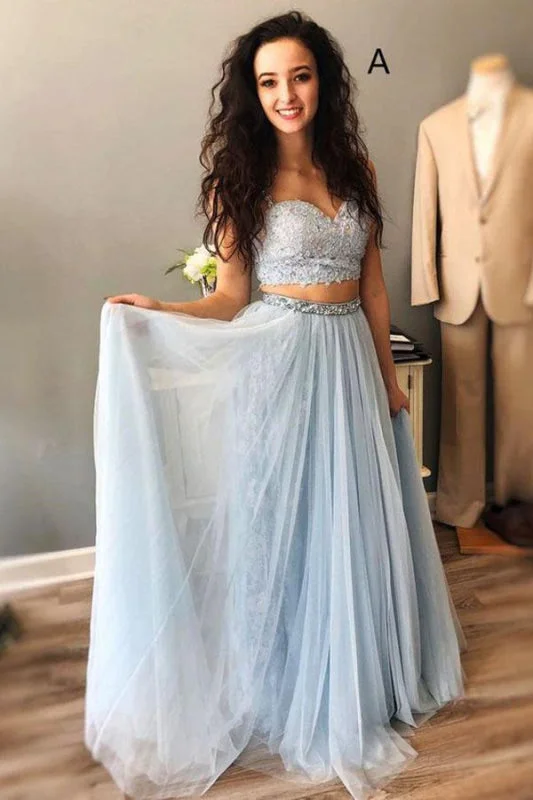 Excellent Marvelous Light Blue Straps Mismatched Lace Tulle Prom Dresses Floor Length Evening Dress with Beads Tunics Chinos classic