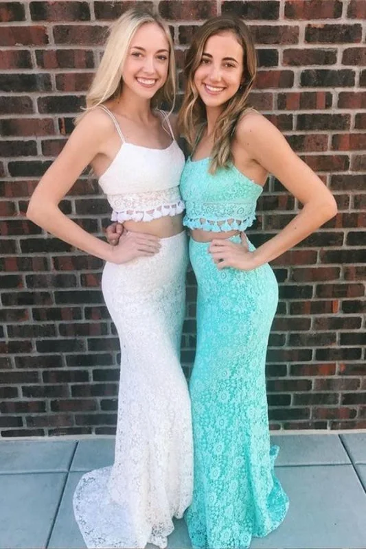 Glorious Precious Excellent Two Piece Mermaid Spaghetti Straps Floor-Length Lace Prom Sexy Party Dress Tunics Velvet soft