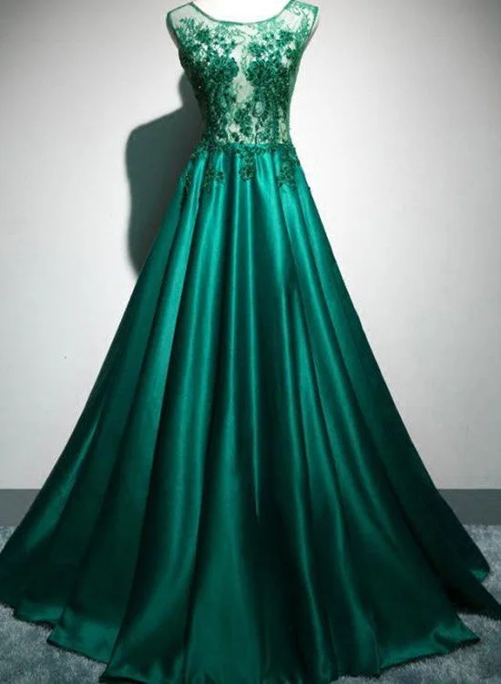 Green Satin Elegant with Lace Top Long Evening Party Dress, Green Prom Dress Tunics Handmade artisanal