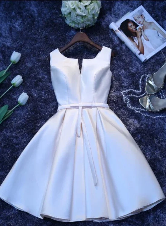 Ivory Satin Short Simple Cute Bridesmaid Dress Party Dress Simple Homecoming Dresses    cg22118 Tunics Custom made