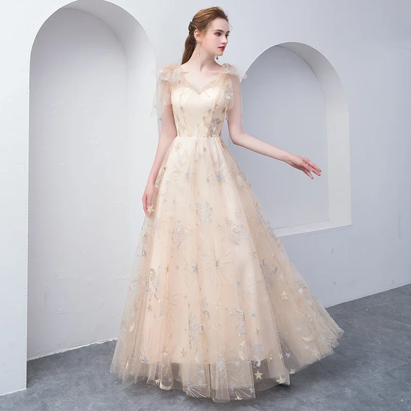 Light Champagne Lovely A-Line Floor Length Party Dress, Cute Tulle Bridesmaid Dress prom dress evening dress     cg20677 Tunics Essential wardrobe