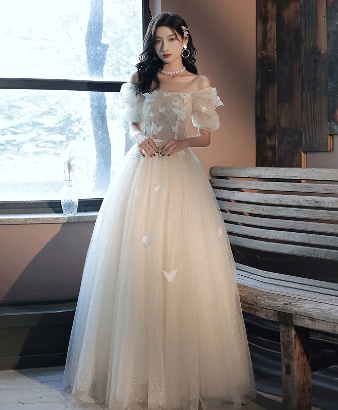 Light Champagne Tulle Long Prom Dress, Light Champagne Evening Dress Tunics New arrival