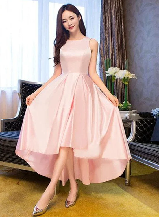 Light Pink Round Neckline High Low Simple Party Dress, Pink New Style Homecoming Dress Tunics Trousers formal