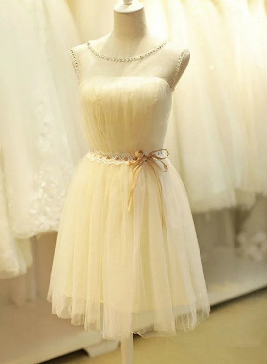 Lovely Champagne Tulle Round Neckline Party Dress, Cute Teen Formal Dress Tunics Office stylish