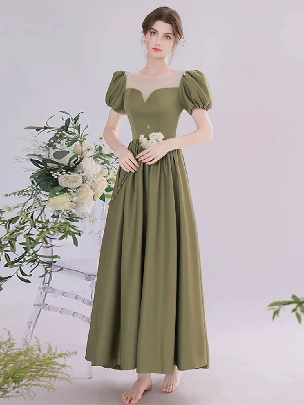 Round Neck Green Tea Length Prom Dresses, Round Neck Green Tea Length Formal Evening Dresses Tunics Evening elegant