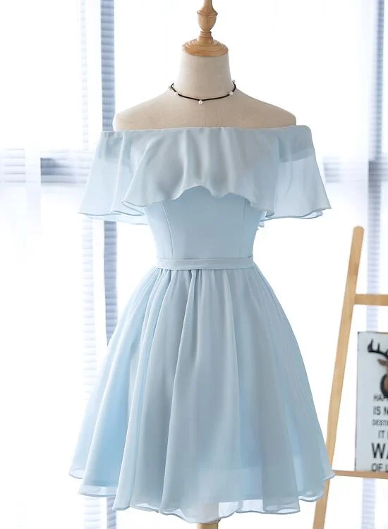 Simple Light Blue Off Shoulder Formal Dress , Short Party Dresses Tunics Sophisticated sleek